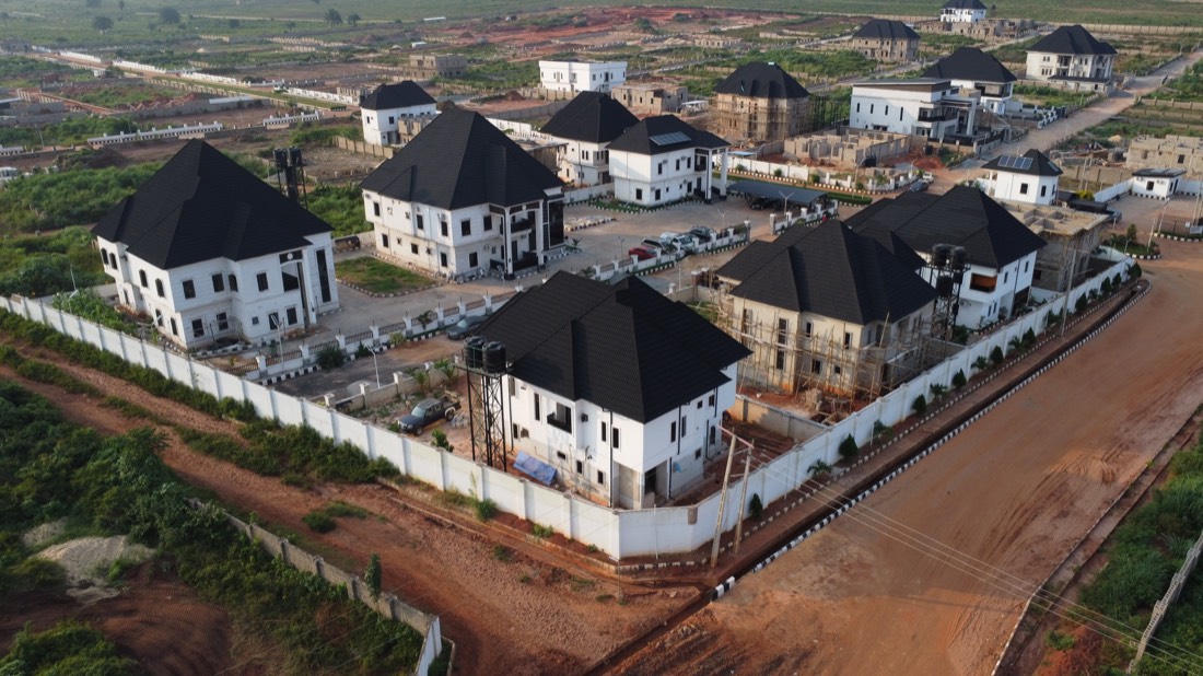 Aerial view of completed homes at Bethel Courts Estate, Asaba